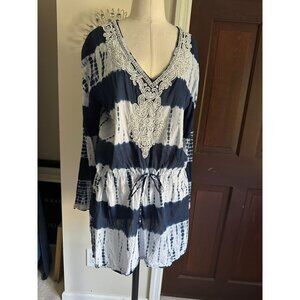 Spiaggia Dolce striped tie dye beaded and lace cover up with drawstring Medium